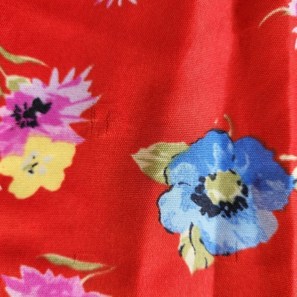 Vintage Glentex Italy Red Floral Square Scarf Neckerchief Striped Border Print